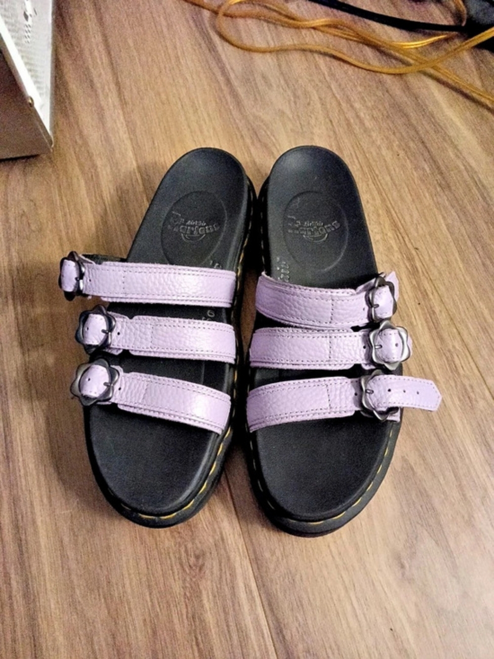 Dr. Martens Blaire Flower Buckle Milled Nappa Slide Sandals Slide Sandals Purple